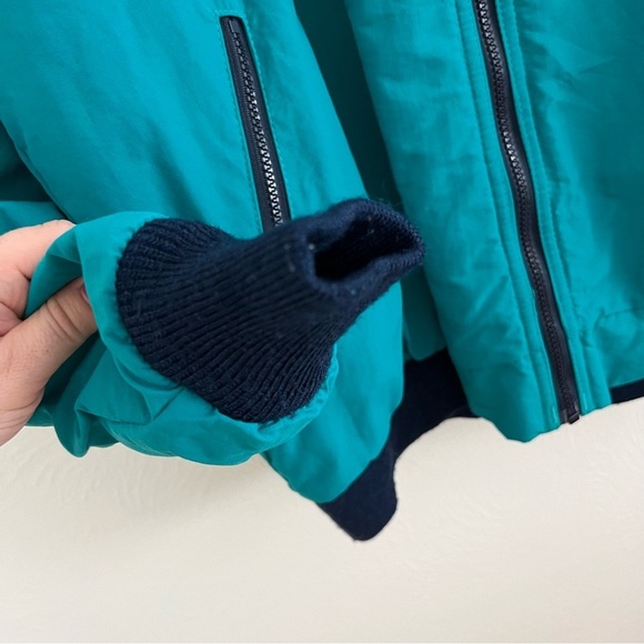 Vintage 90s Lands' End Fleece Lined Jacket Teal Navy Blue Pockets Winter Size L - Picture 8 of 16